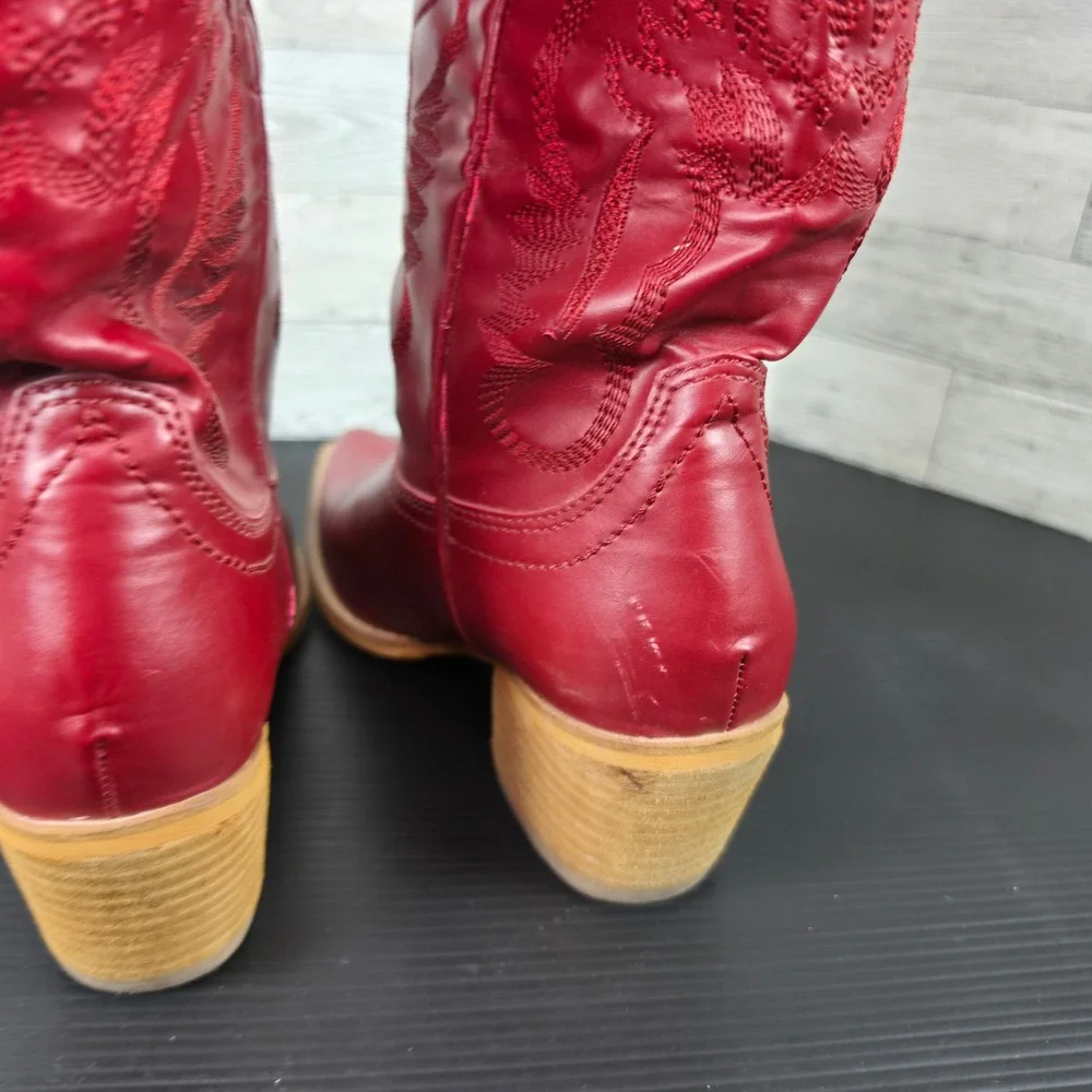 Arider Girl Kids Red Western Cowboy Boots Pointed Toe Stacked Heel Size 7 EUR 37